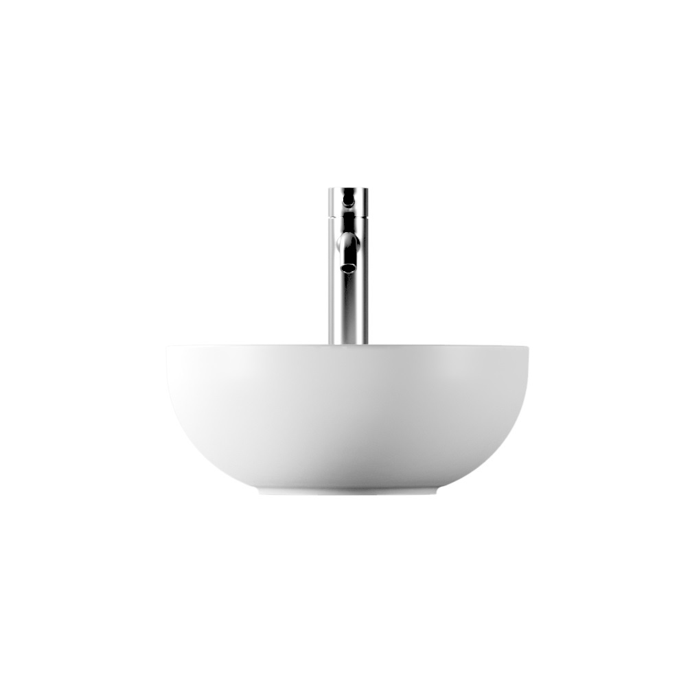 Product cut out photo of Marlow 370mm Gloss White Round Countertop Basin - Front Angle - MAR22430101